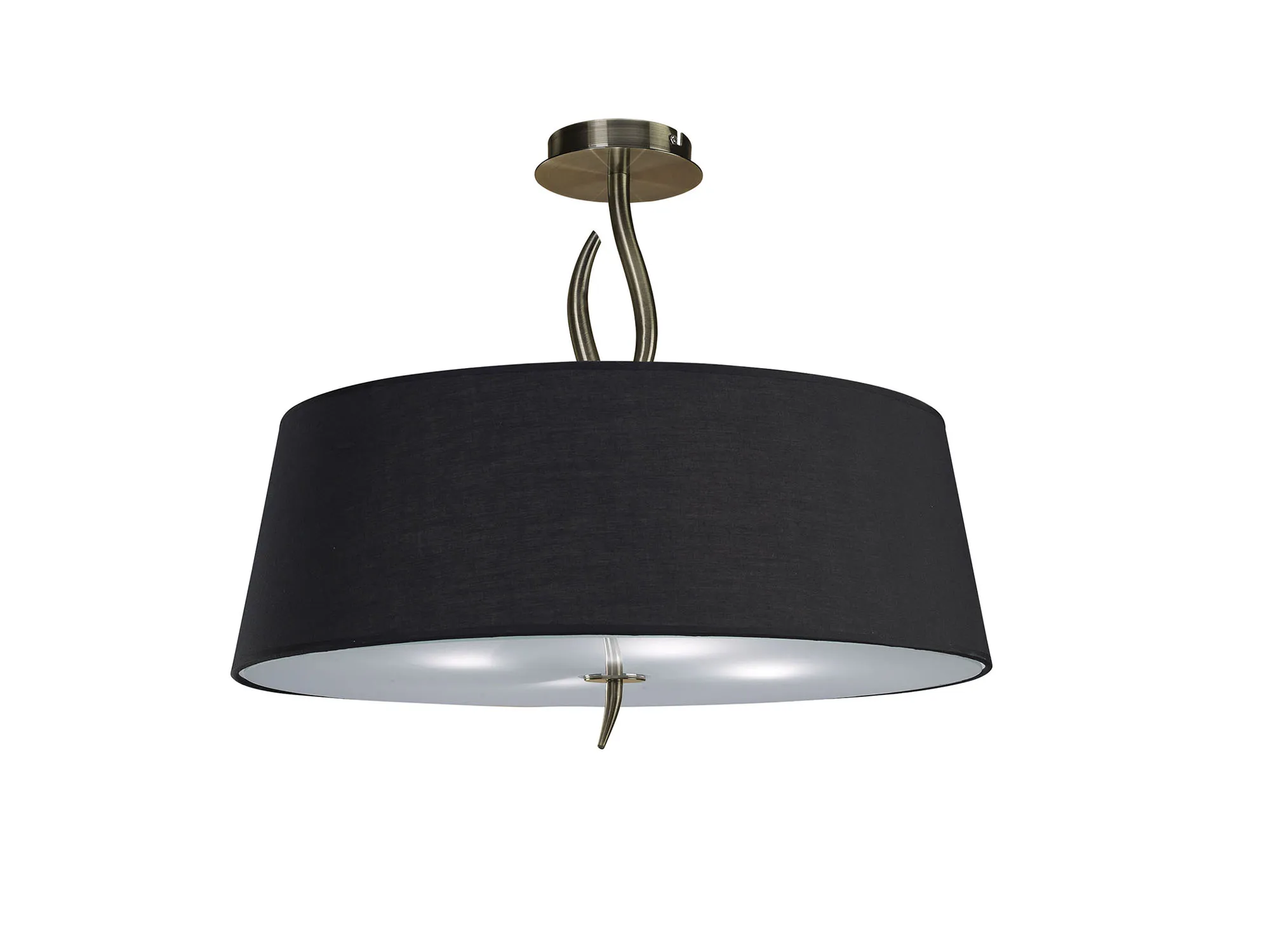 M1928/BS  ## Ninette 60cm Semi Flush 4 Light E27, Antique Brass With Black Shade